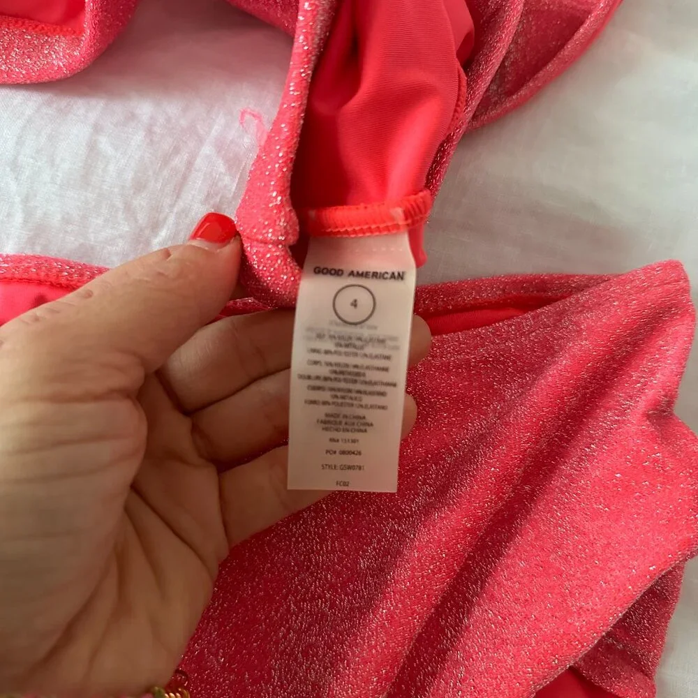 Good American Sparkle Two Piece Bikini in Coral - Picture 2 of 4